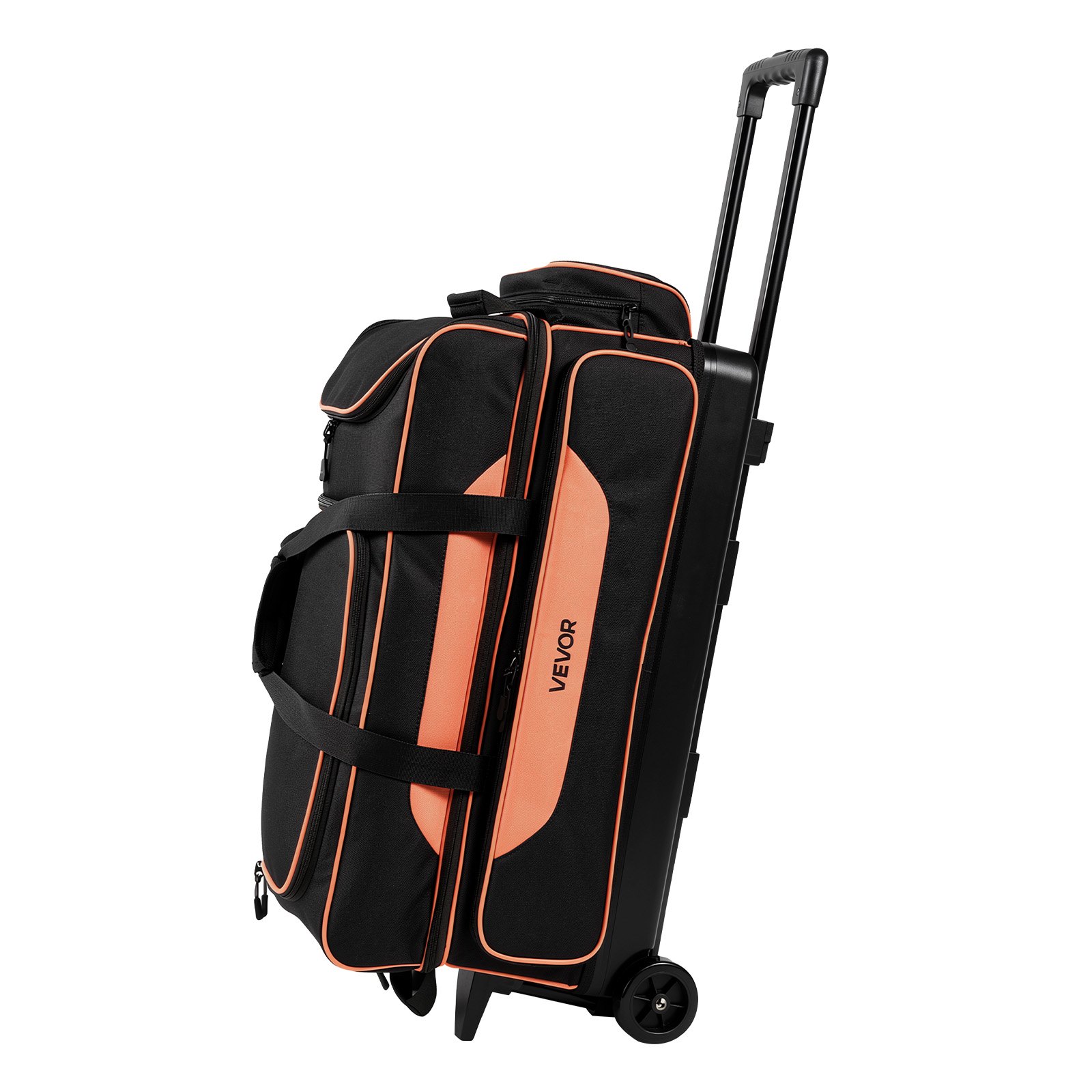 VEVOR 3 Ball Bowling Bag Double Roller Bag with Separate Shoe Compartment, for Bowling Shoes (Up To US Men Size 16), Rolling Ball Bag w/ Wheel, Accessory Pocket, Retractable Handle Extends to 40 in