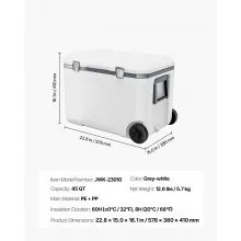 VEVOR Portable Cooler, 45 QT Wheeled Cooler with Ice Retention, Heavy-Duty Handles and Cup Holder, Lightweight Rigid Material Insulated Portable Cooler, Suitable for Family Picnics and Long Trips