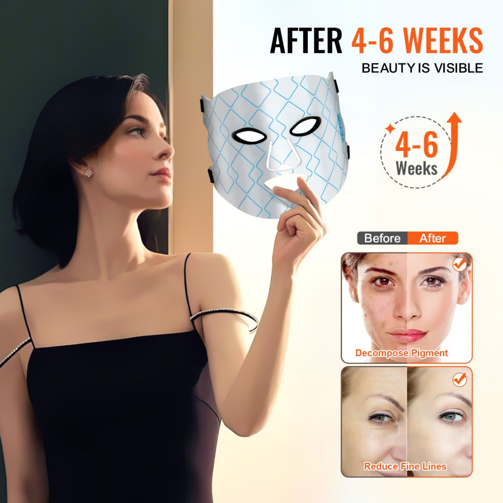 VEVOR Red Light Therapy Mask, 7 Colors LED Face Mask Light Therapy with 850nm Near-infrared, Red Light Therapy for Face, Portable Facial Skin Care Device for Skin Health, Anti Aging, Wrinkle Reduction