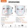VEVOR Red Light Therapy Mask, 7 Colors LED Face Mask Light Therapy with 850nm Near-infrared, Red Light Therapy for Face, Portable Facial Skin Care Device for Skin Health, Anti Aging, Wrinkle Reduction