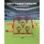 VEVOR 1828.8x1828.8mm Football Trainer Throwing Net, Training Throwing Target Practice Net with 5 Target Pockets, Knotless Net Includes Straps and Portable Carry Case, Improve QB Throwing Accuracy,Red