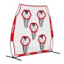 VEVOR 1828.8x1828.8mm Football Trainer Throwing Net, Training Throwing Target Practice Net with 5 Target Pockets, Knotless Net Includes Straps and Portable Carry Case, Improve QB Throwing Accuracy,Red