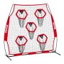 VEVOR 1828.8x1828.8mm Football Trainer Throwing Net, Training Throwing Target Practice Net with 5 Target Pockets, Knotless Net Includes Straps and Portable Carry Case, Improve QB Throwing Accuracy,Red
