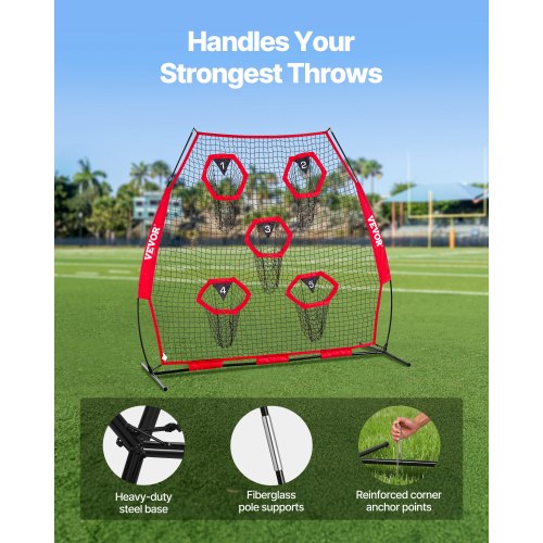 Football Coach Werpnet Oefennet  208 X 91 X 189 Cm  Met 5 Doelvakken Draagbare Opbergtas Banden En Knooploos Net Voor Quarterback Passtraining Zwart P 010125698525