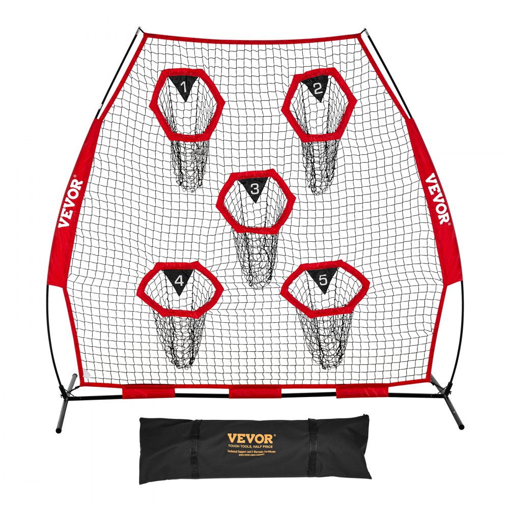 VEVOR 2133.6 x 2133.6mm Football Trainer Throwing Net, Training Throwing Target Practice Net with 5 Target Pockets, Knotless Net Includes Straps and Portable Carry Case, Improve QB Throwing Accuracy