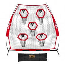 VEVOR 7 x 7 ft Football Trainer Throwing Net, Training Throwing Target Practice Net with 5 Target Pockets, Knotless Net Includes Straps and Portable Carry Case, Improve QB Throwing Accuracy, Red
