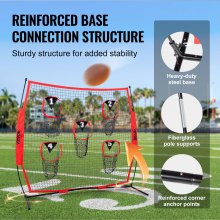 VEVOR 8 x 8 ft Fotballtrener Kastenett, trening Kasteskive Øvingsnett med 5 mållommer, Knotless Net Inkluderer baugramme og bærbar bæreveske, Forbedre QB-kastenøyaktighet, Rød