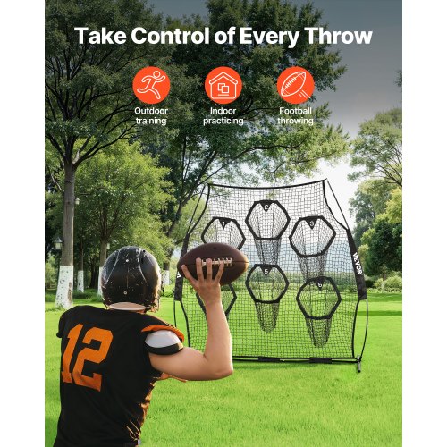 VEVOR 1.8 x 1.8m Football Trainer Throwing Net Training Throw Exercise Net with 5 Target Pockets, Knotless Net, Includes Arch Frame and Portable Carrying Bag, Improves QB Throwing Accuracy, Red