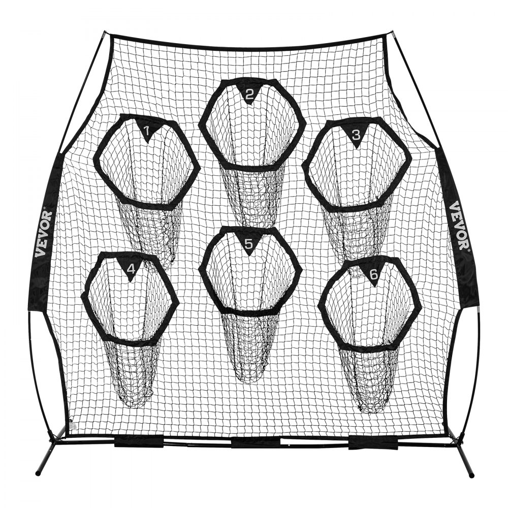 VEVOR 8 x 8 ft Football Trainer Throwing Net, Training Throwing Target Practice Net with 6 Target Pockets, Knotless Net Includes Straps and Portable Carry Case, Improve QB Throwing Accuracy, Black