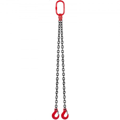 VEVOR Chain Sling 6FT 5/16 x 6 Double Leg with Grab Hooks Sling Chain 3T/6600lbs Capacity Double Leg Chain Sling G80 Mn-Steel, Red