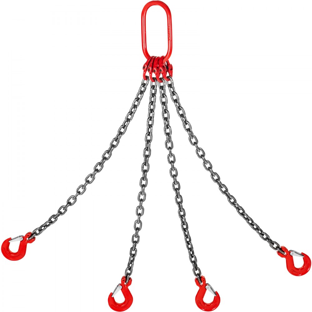 VEVOR Chain Sling, 8 mm x 1m Lifting Chains with Hooks, G80 Engine Chain Hoist Lifts, 5 Ton Load Capacity Lifting Sling Chains for Engine Hoist, Engine Lift Chain with 4 Leg Grab Hooks Heavy Duty
