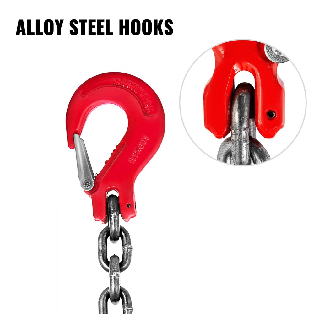 VEVOR Chain Sling, 5/16 inch x 3.3 ft Lifting Chains with Hooks, G80 Engine Chain Hoist Lifts, 11000 lbs/5 Ton Capacity Lifting Sling Chains for Engine Hoist, Engine Lift Chain with 4 Leg Grab Hooks