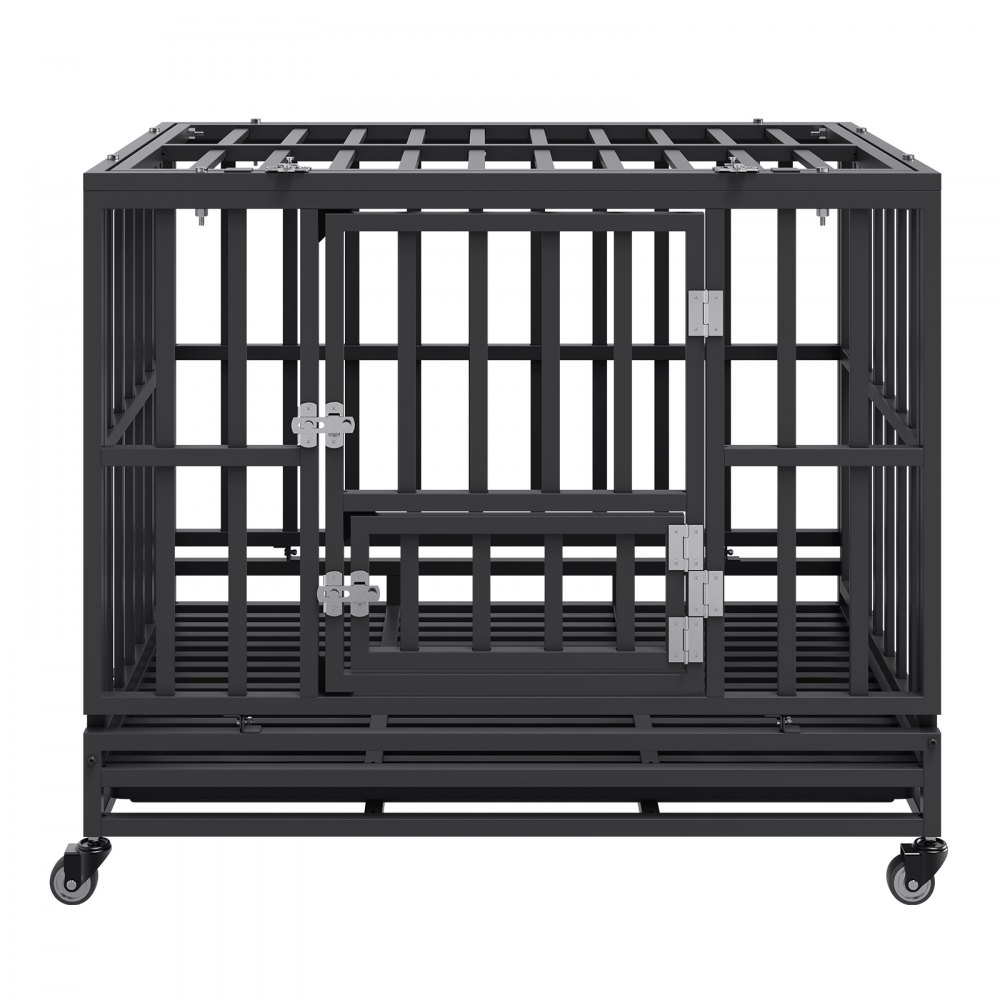 VEVOR 38 Inch Heavy Duty Dog Crate, Indestructible Dog Crate, 3-Door Heavy Duty Dog Kennel for Medium to Large Dogs with Lockable Wheels and Removable Tray, High Anxiety Dog Crate for Indoor & Outdoor