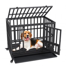 VEVOR 38 Inch Heavy Duty Dog Crate, Indestructible Dog Crate, 3-Door Heavy Duty Dog Kennel for Medium to Large Dogs with Lockable Wheels and Removable Tray, High Anxiety Dog Crate for Indoor & Outdoor