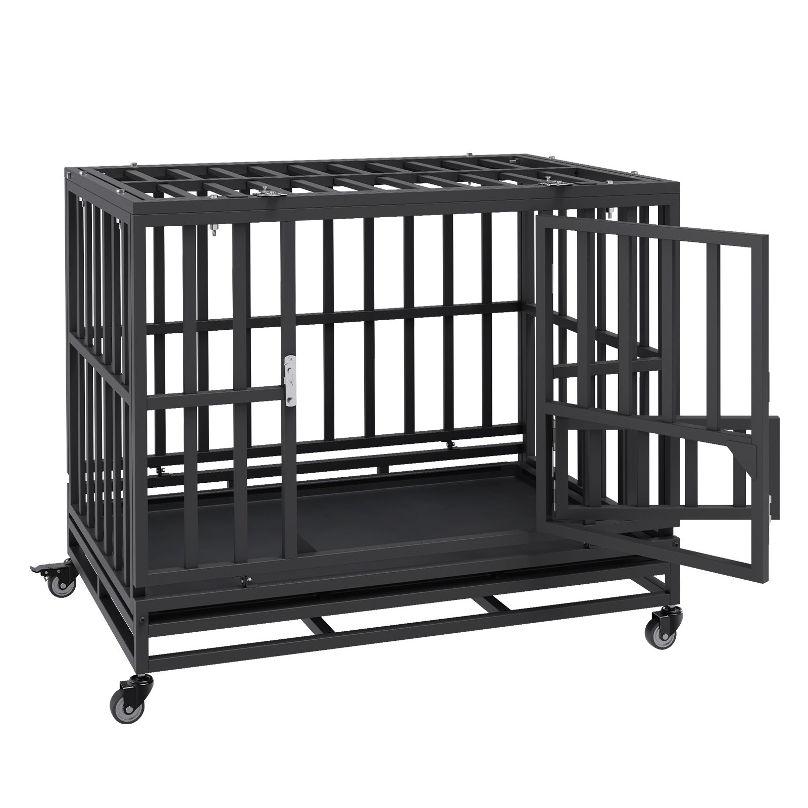 VEVOR 38 Inch Heavy Duty Dog Crate, Indestructible Dog Crate, 3-Door Heavy Duty Dog Kennel for Medium to Large Dogs with Lockable Wheels and Removable Tray, High Anxiety Dog Crate for Indoor & Outdoor
