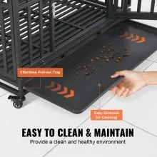 VEVOR 42 Inch Heavy Duty Dog Crate, Indestructible Dog Crate, 3-Door Heavy Duty Dog Kennel for Medium to Large Dogs with Lockable Wheels and Removable Tray, High Anxiety Dog Crate for Indoor & Outdoor