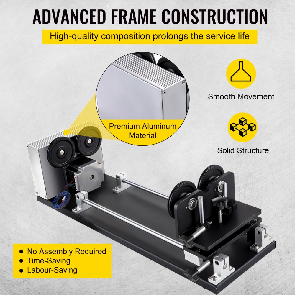 VEVOR Rotary Axis Attachment, 4 Wheels Laser Rotary Attachment, Nema23 Stepper Motor Laser Cutter Rotary, 50-350 mm Laser Rotary Axis for Engraving Cutting Machine Spherical Carving Cylinder Carving