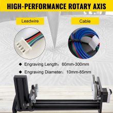VEVOR Rotary Axis Attachment, 4 Wheels Laser Rotary Attachment, 42 Stepper Motor Laser Cutter Rotary, 50 mm-350 mm Laser Rotary Axis for Engraving Cutting Machine Spherical Carving Cylinder Carving