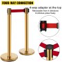 VEVOR Stanchion Post Barriers 4-Set Line Dividers, Stainless Steel Stanchions with 6.6 Red Retractable Belts, Stanchions with One Sign Frame, 34.6 Queue Safety Stanchions (Gold)