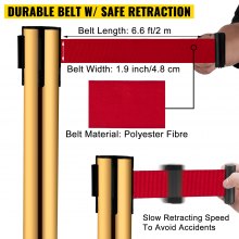 Bariere pentru stâlpi VEVOR 4 seturi de separatoare de linie, suporturi din oțel inoxidabil cu 6,6 curele retractabile roșii, suporturi cu un cadru de semnalizare, suporturi de siguranță la coadă de 34,6 (aurie)