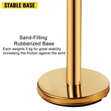 VEVOR Stanchion Post Barriers 4-Set Line Dividers, Stainless Steel Stanchions with 6.6 Red Retractable Belts, Stanchions with One Sign Frame, 34.6 Queue Safety Stanchions (Gold)