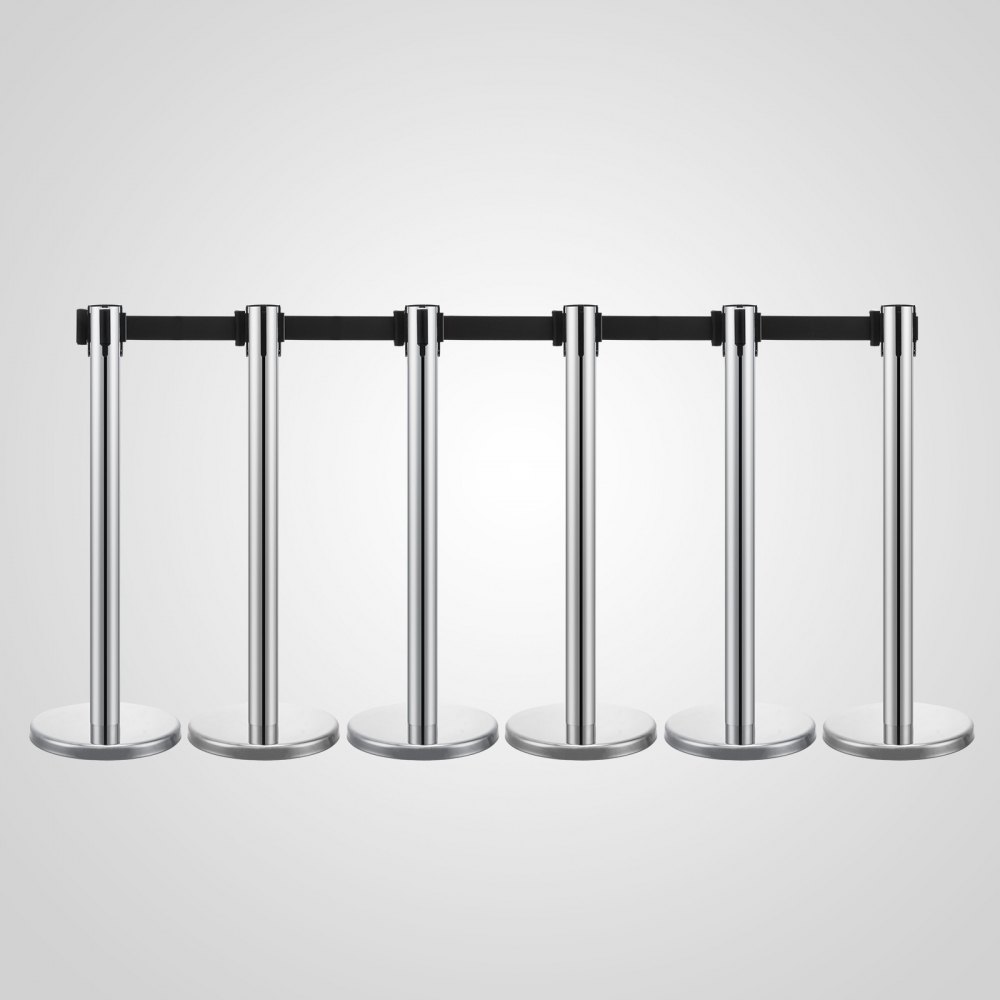 6x Queue Barriers Crowd Control stanchions Stainless Steel Retractable Belt