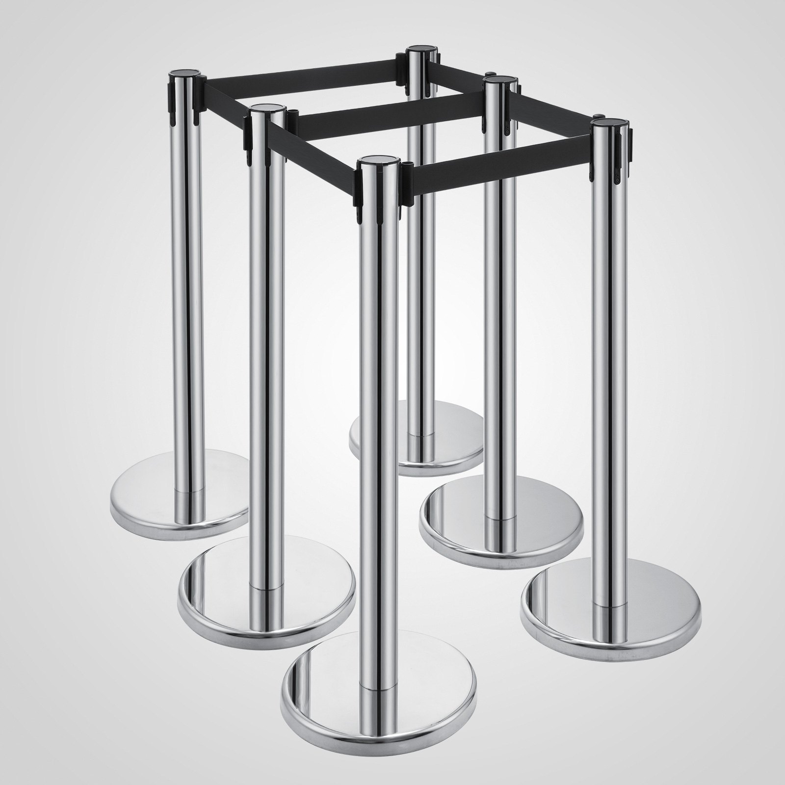 6x Queue Barriers Crowd Control stanchions Stainless Steel Retractable Belt