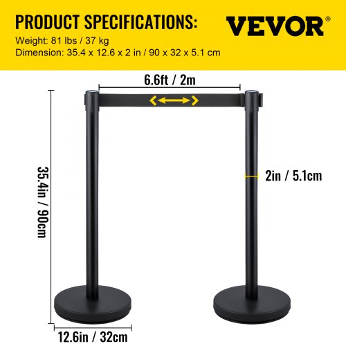 VEVOR 6 PCS Black Stanchion Posts Stainless Steel Stanchion Queue Post Black Belt Retractable 36In for Both Indoor and Outdoor use.
