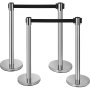 VEVOR Crowd Control Stanchion, 6-Pack Crowd Control Barrier, Carbon Steel Baking Painted Stanchion Queue Post with 6.6FT Retractable Belt & Fillable Base, Belt Barrier Line Divider, Easy Assembly
