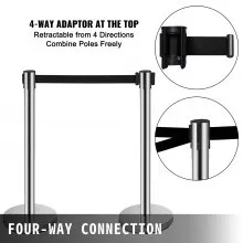 VEVOR Crowd Control Stanchion, 6-Pack Crowd Control Barrier, Carbon Steel Baking Painted Stanchion Queue Post with 6.6FT Retractable Belt & Fillable Base, Belt Barrier Line Divider, Easy Assembly