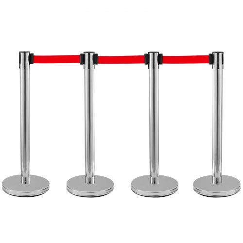 Rustfrit stål Crowd Control Stanchion rødt bælte tilbagetrækkelige køstolper