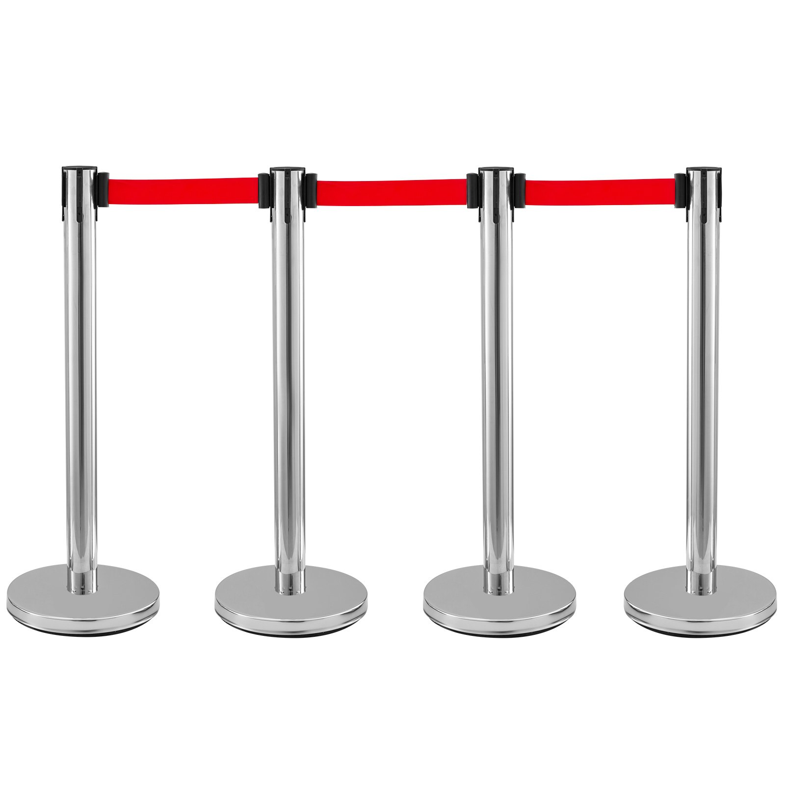 Stainless Steel Crowd Control Stanchion Red Belt Retractable Queue Posts