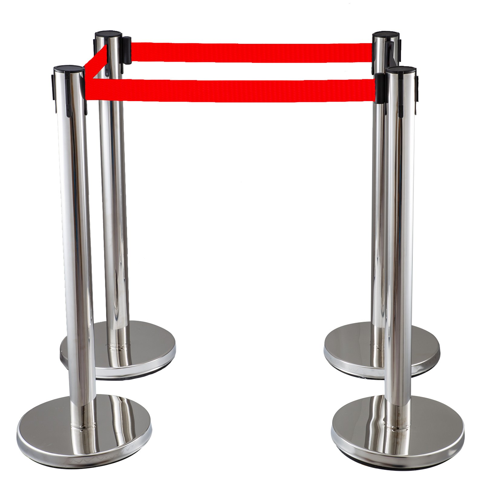 Stainless Steel Crowd Control Stanchion Red Belt Retractable Queue Posts