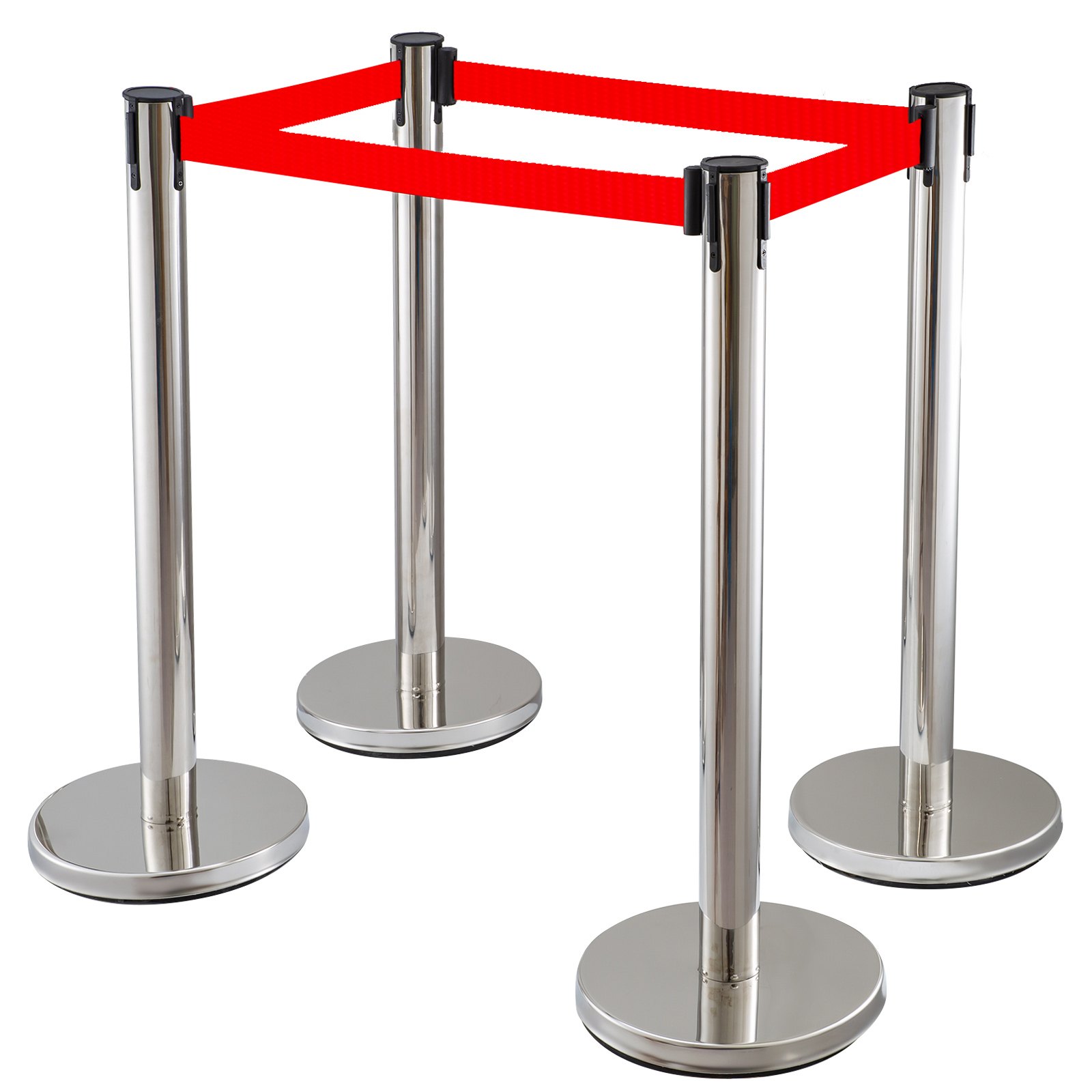 Stainless Steel Crowd Control Stanchion Red Belt Retractable Queue Posts