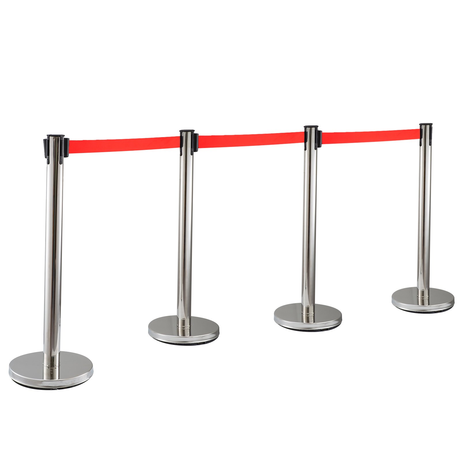 Stainless Steel Crowd Control Stanchion Red Belt Retractable Queue Posts