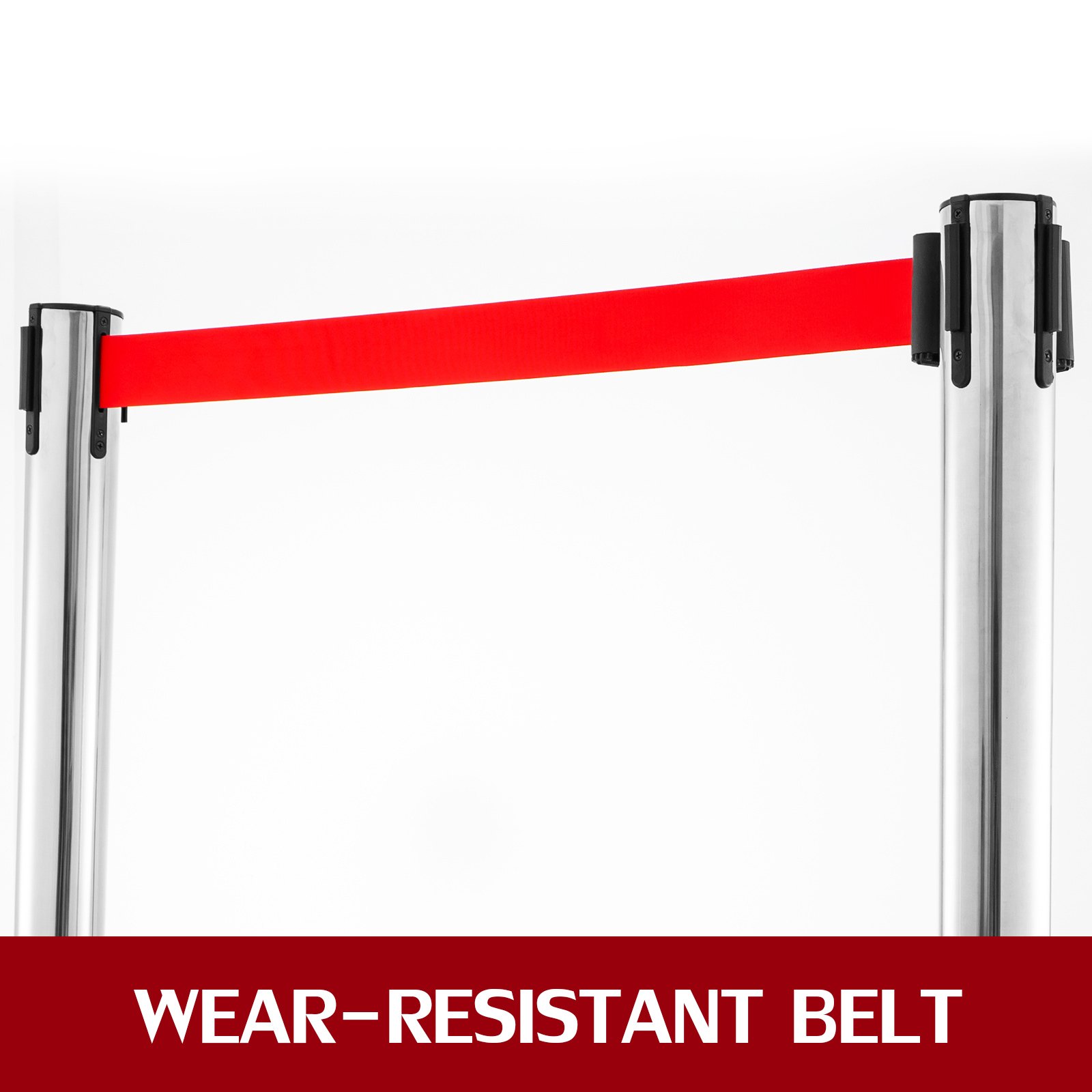 Stainless Steel Crowd Control Stanchion Red Belt Retractable Queue Posts