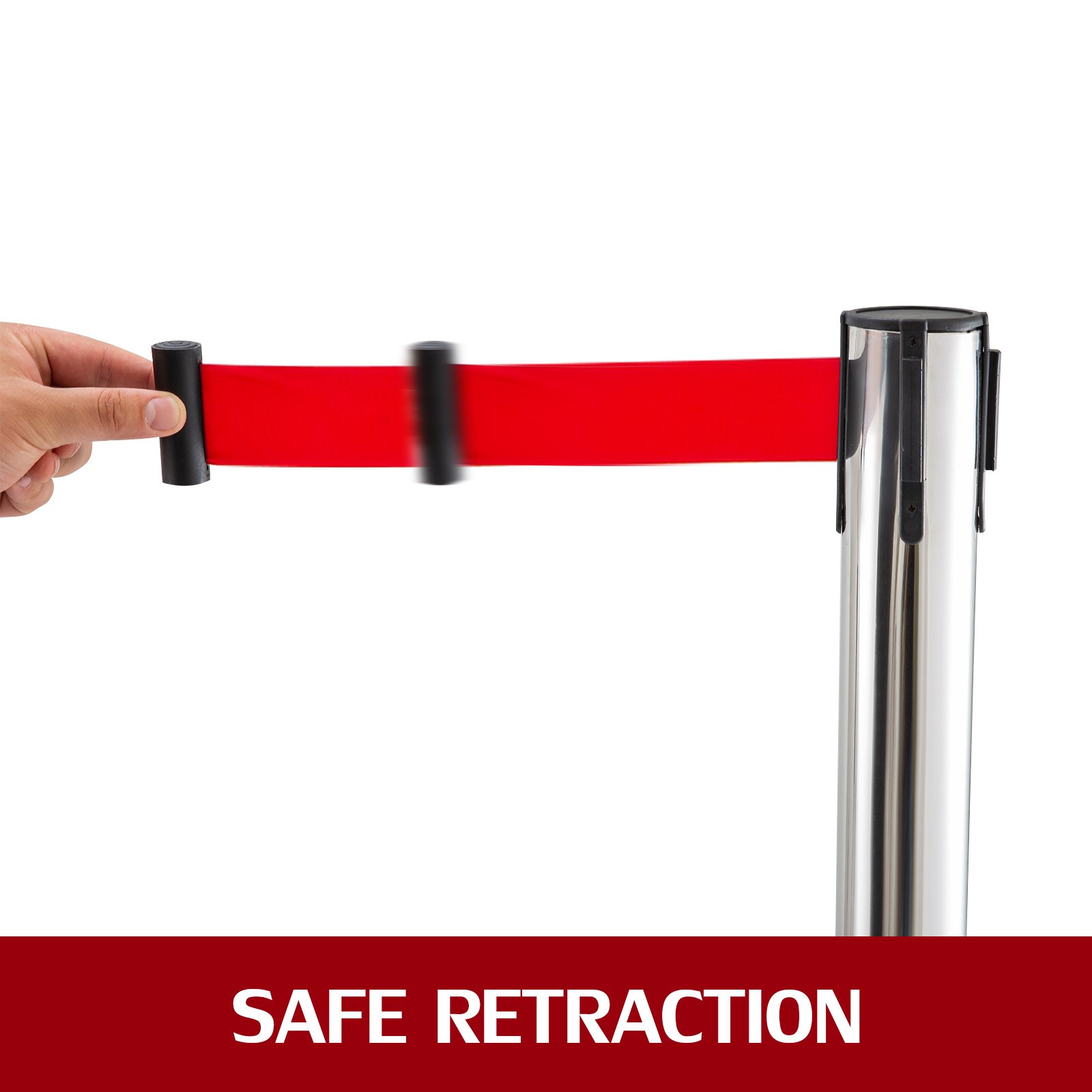 Stainless Steel Crowd Control Stanchion Red Belt Retractable Queue Posts