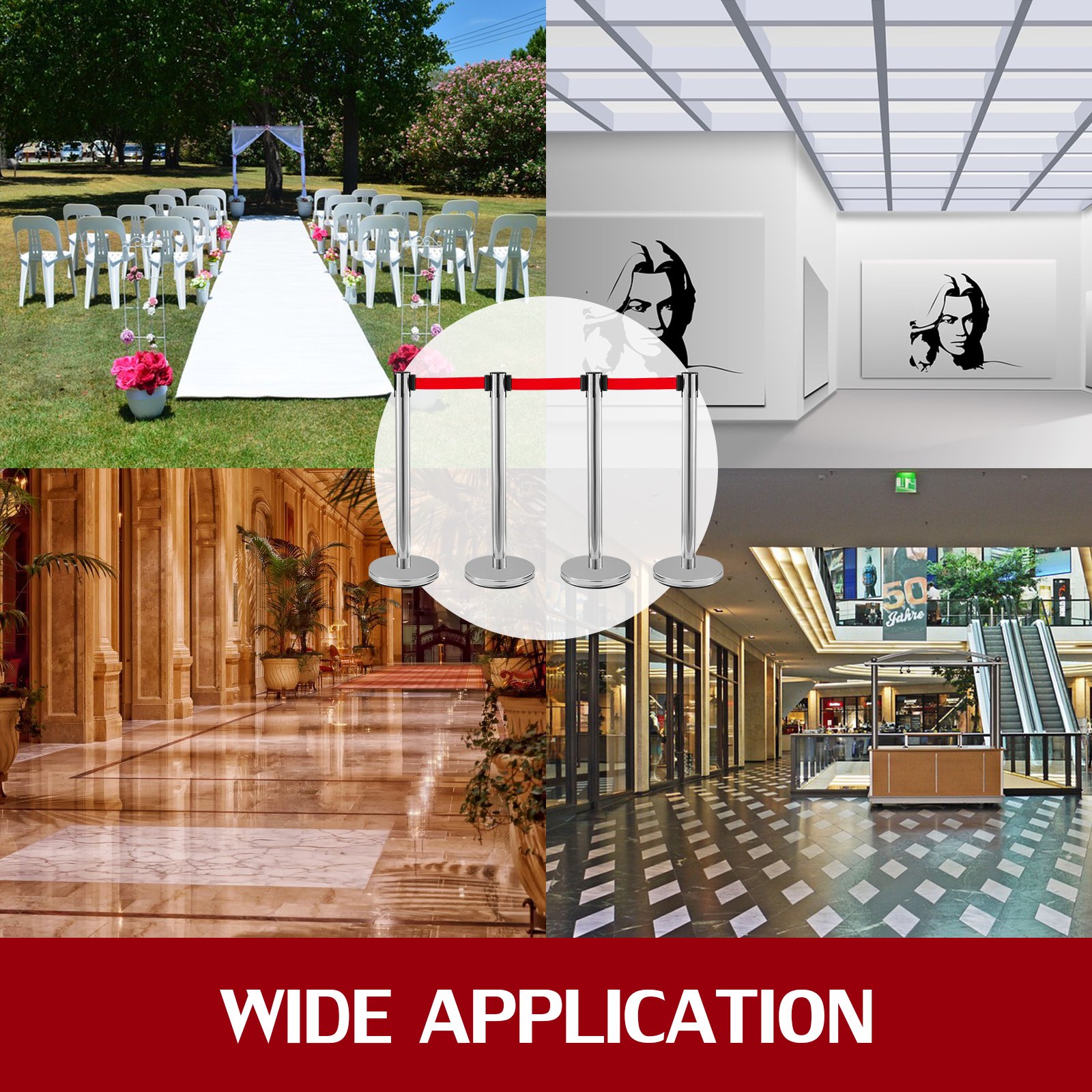Stainless Steel Crowd Control Stanchion Red Belt Retractable Queue Posts