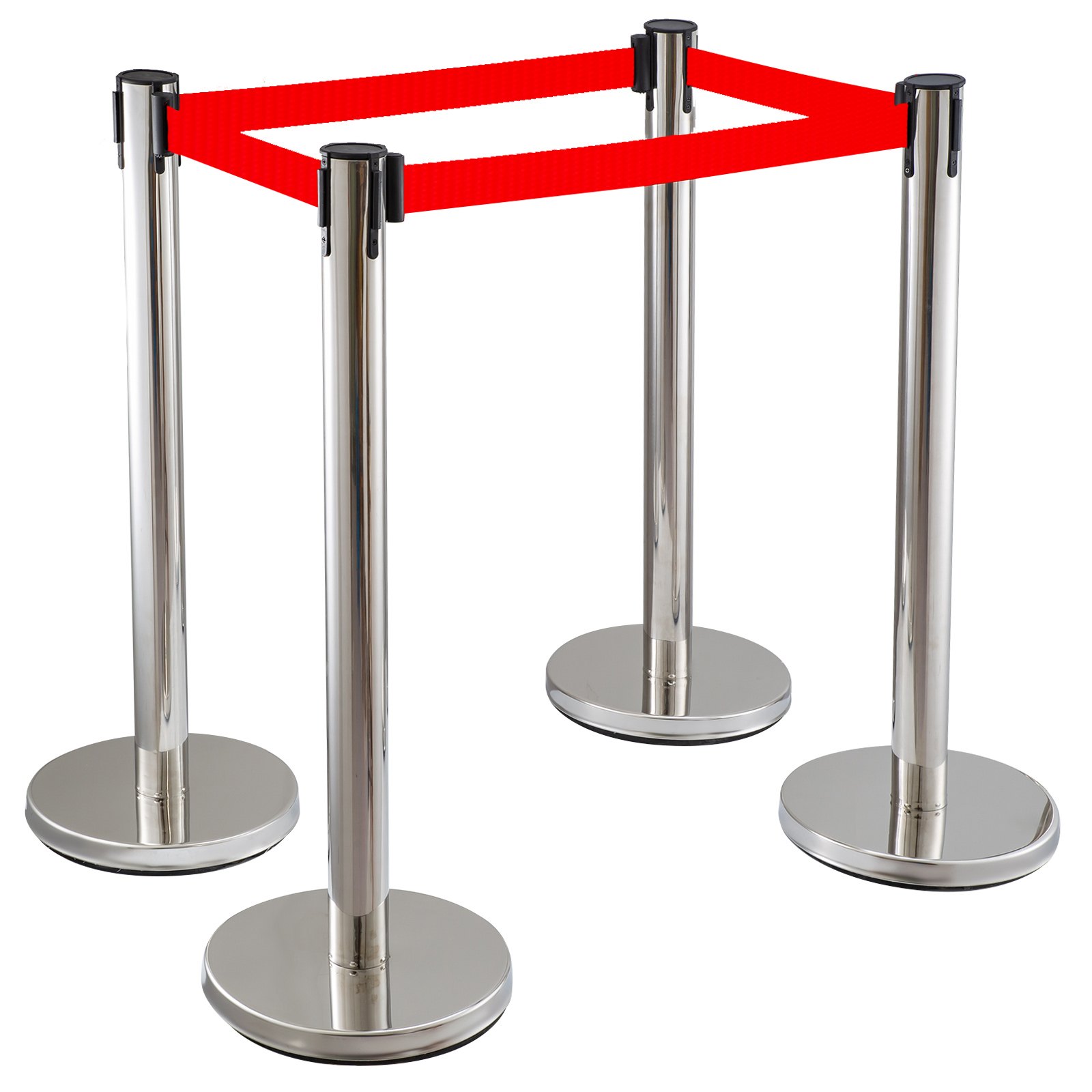 Stainless Steel Crowd Control Stanchion Red Belt Retractable Queue Posts