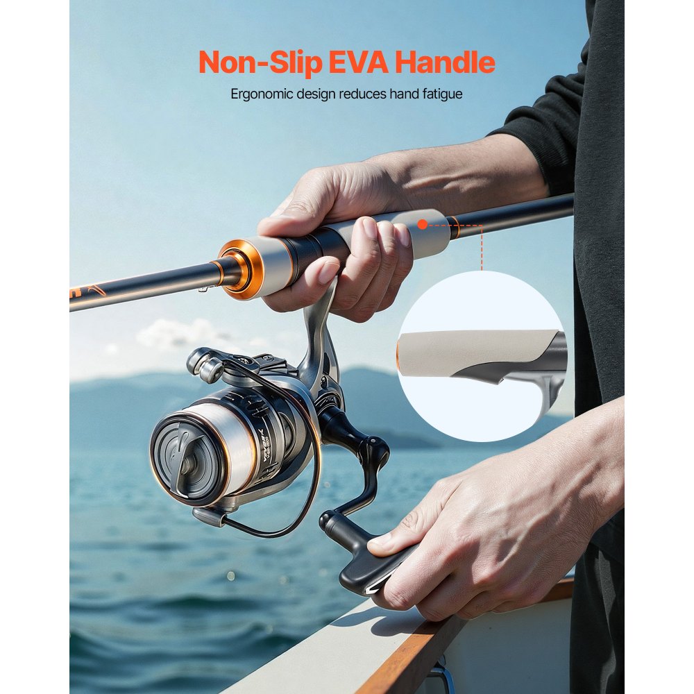 VEVOR Rod and Fishing Reel Combo, IM6 Fiberglass & Carbon Fiber Spinning Rod and Reel Combo, Bass Fishing Pole with 2m Two-Piece Rods, 6+1 Ball Bearings, Stainless Steel Guides with Ceramic Rings