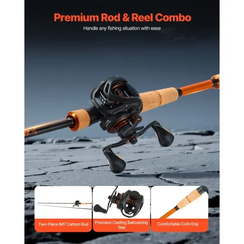VEVOR Rod and Fishing Reel Combo, IM7 Carbon Fiber Baitcasting Rod and Reel Combo, Bass Fishing VEVOR Rod and Fishing Reel Combo, IM7 Carbon Fiber Baitcasting Rod and Reel Combo, Bass Fishing