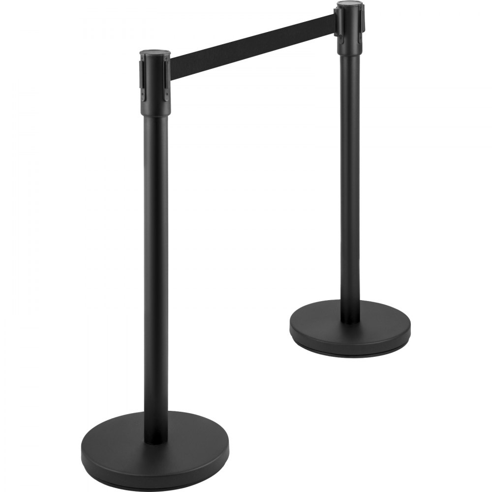 VEVOR Crowd Control Stanchion, Set of 8 Pieces Stanchion Set, Stanchion Set with 6.6 ft/2 m Black Retractable Belt, Black Crowd Control Barrier with Concrete and Metal Base – Easy Connect Assembly