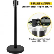 VEVOR Crowd Control Stanchion, Set of 8 Pieces Stanchion Set, Stanchion Set with 6.6 ft/2 m Black Retractable Belt, Black Crowd Control Barrier w/ Concrete and Metal Base – Easy Connect Assembly