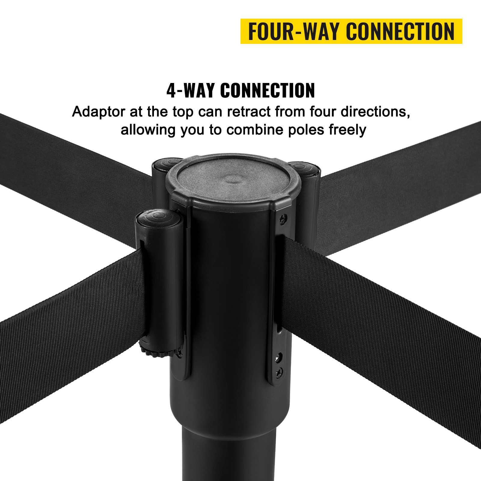 VEVOR Crowd Control Stanchion, Set of 8 Pieces Stanchion Set, Stanchion Set with 6.6 ft/2 m Black Retractable Belt, Black Crowd Control Barrier with Concrete and Metal Base – Easy Connect Assembly