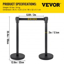 VEVOR Crowd Control Stanchion Stanchion Set 4 Pieces with 6.6 ft/2 m Black Belt