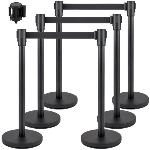 VEVOR Crowd Control Stanchion Stanchion Set 6Pcs w/ 2 m Black Retractable Belt