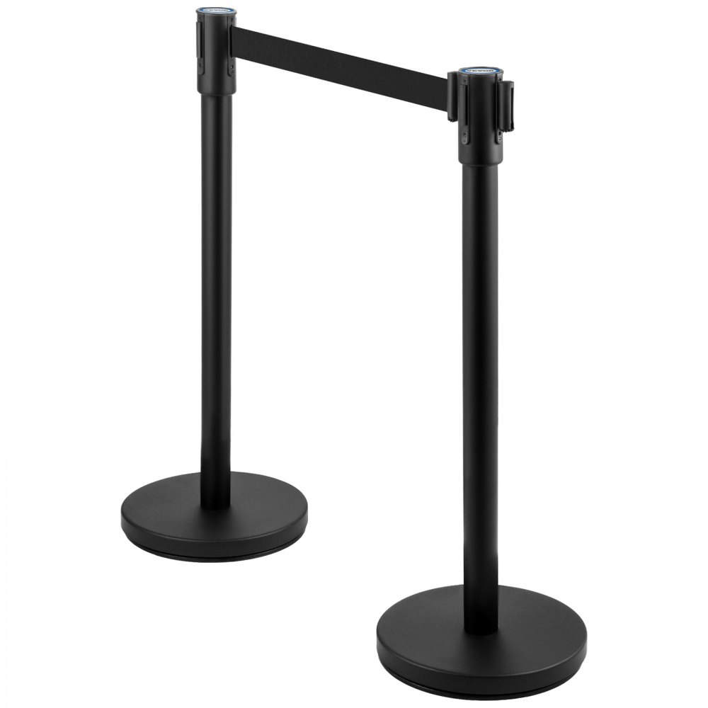 VEVOR Crowd Control Stanchion, Set of 6 Pieces Stanchion Set, Stanchion Set with 6.6 ft/2 m Black Retractable Belt, Black Crowd Control Barrier with Concrete and Metal Base - Easy Connect Assembly