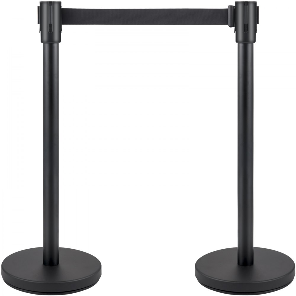 VEVOR Crowd Control Stanchion, Set of 6 Pieces Stanchion Set, Stanchion Set with 6.6 ft/2 m Black Retractable Belt, Black Crowd Control Barrier with Concrete and Metal Base - Easy Connect Assembly