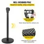 VEVOR Crowd Control Stanchion, Set of 6 Pieces Stanchion Set, Stanchion Set with 6.6 ft/2 m Black Retractable Belt, Black Crowd Control Barrier w/Concrete and Metal Base - Easy Connect Assembly