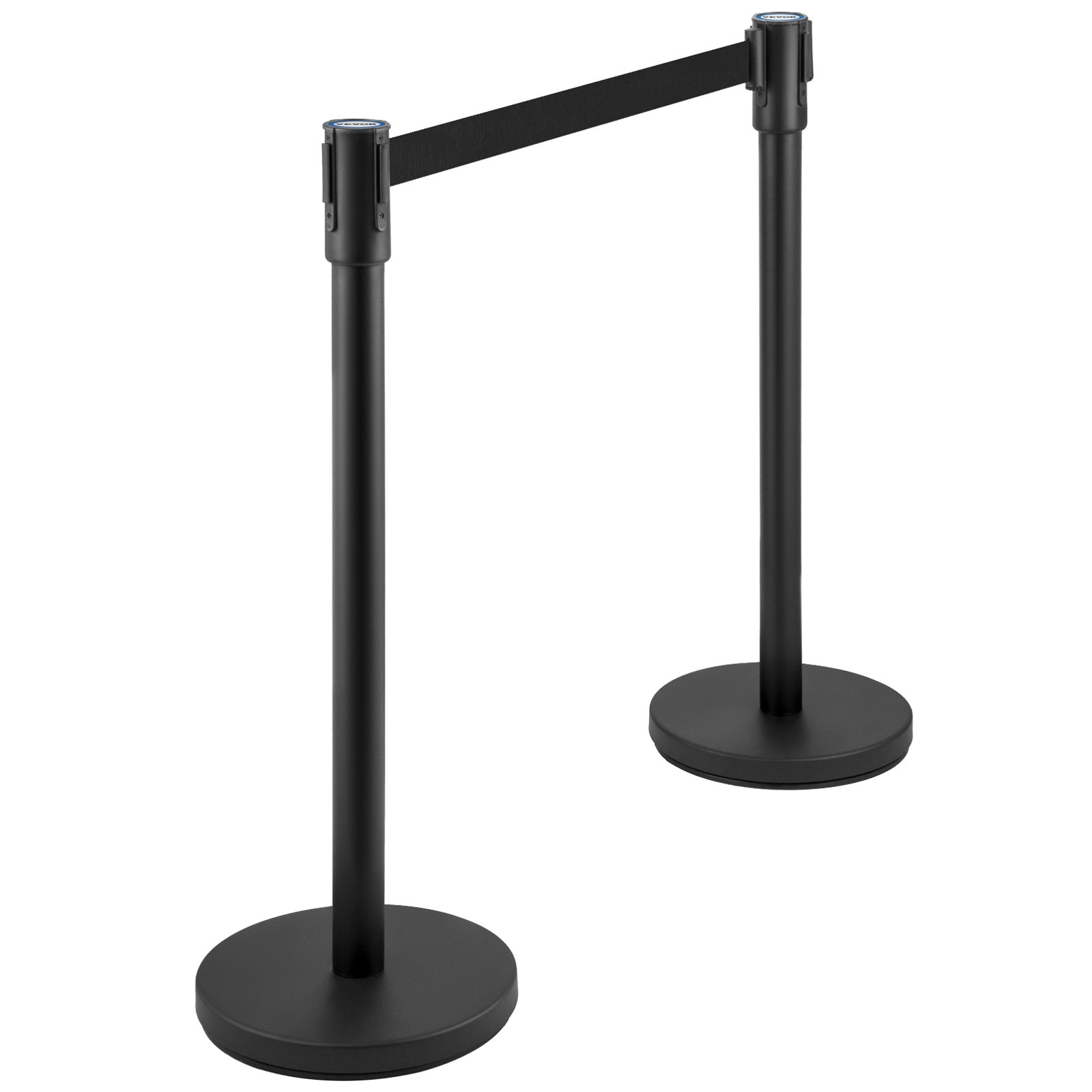 VEVOR Crowd Control Stanchion, Set of 6 Pieces Stanchion Set, Stanchion Set with 6.6 ft/2 m Black Retractable Belt, Black Crowd Control Barrier with Concrete and Metal Base - Easy Connect Assembly